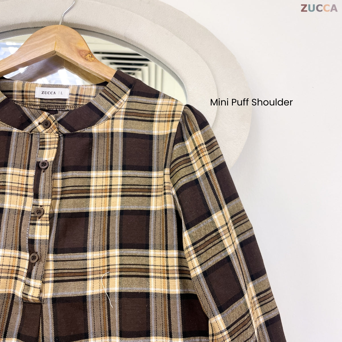 ZUCCA TASHA HALF BUTTON CHECKERED BLOUSE - DM130