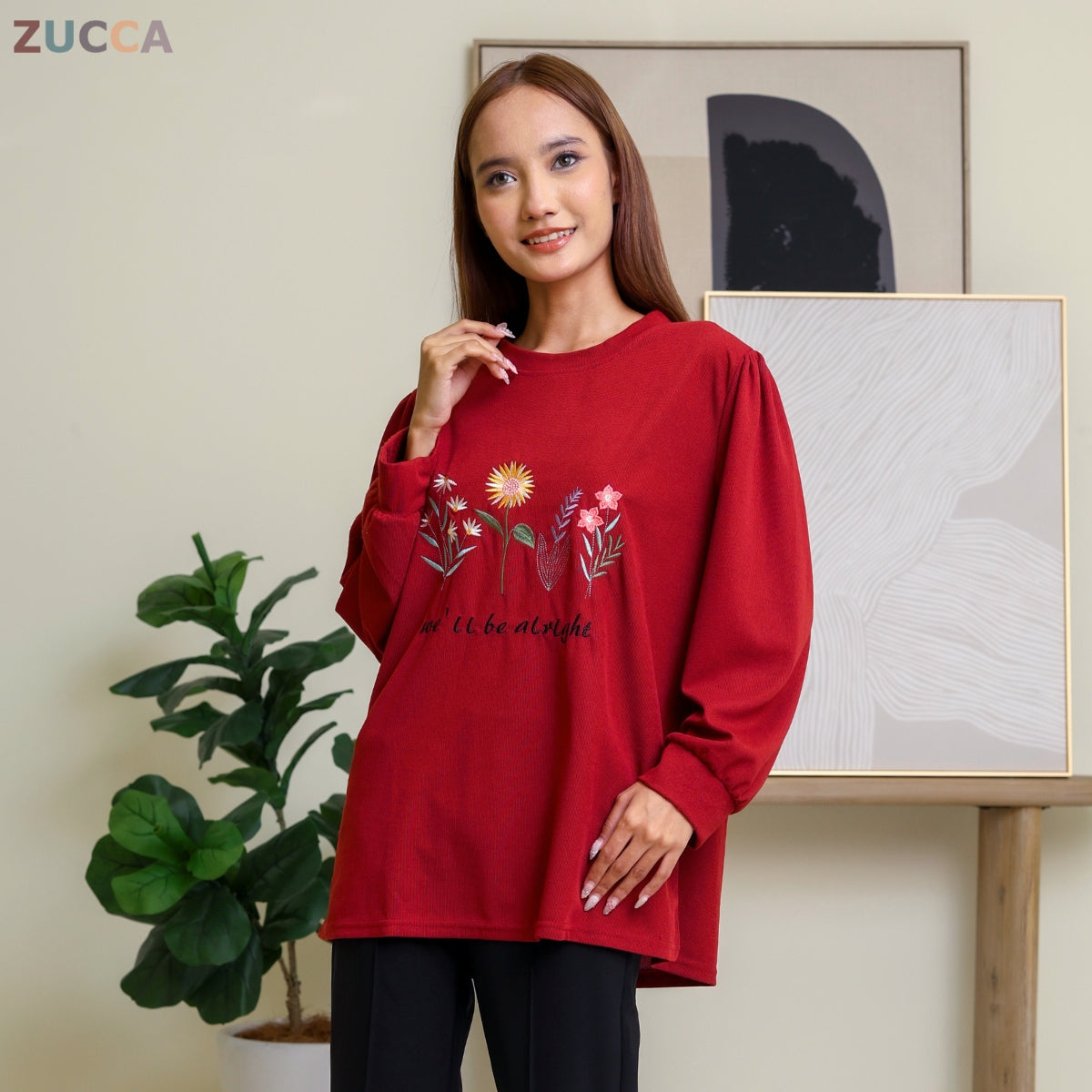 ZUCCA LADINA PEREMPUAN KASUAL EMBROIDERED SHIRT LONG SLEEVE- DM165