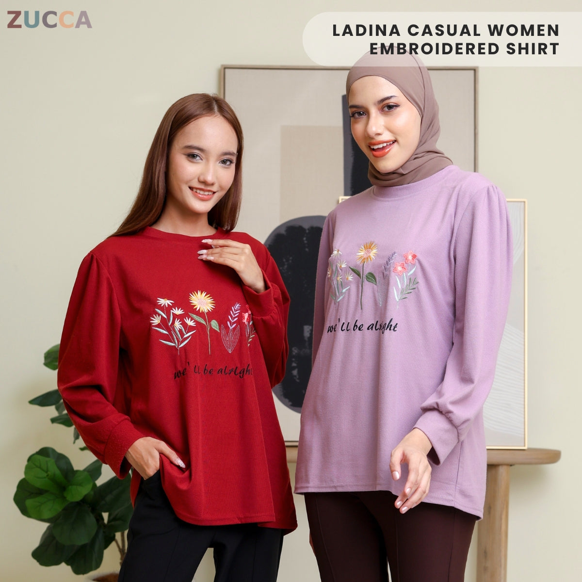 ZUCCA LADINA PEREMPUAN KASUAL EMBROIDERED SHIRT LONG SLEEVE- DM165