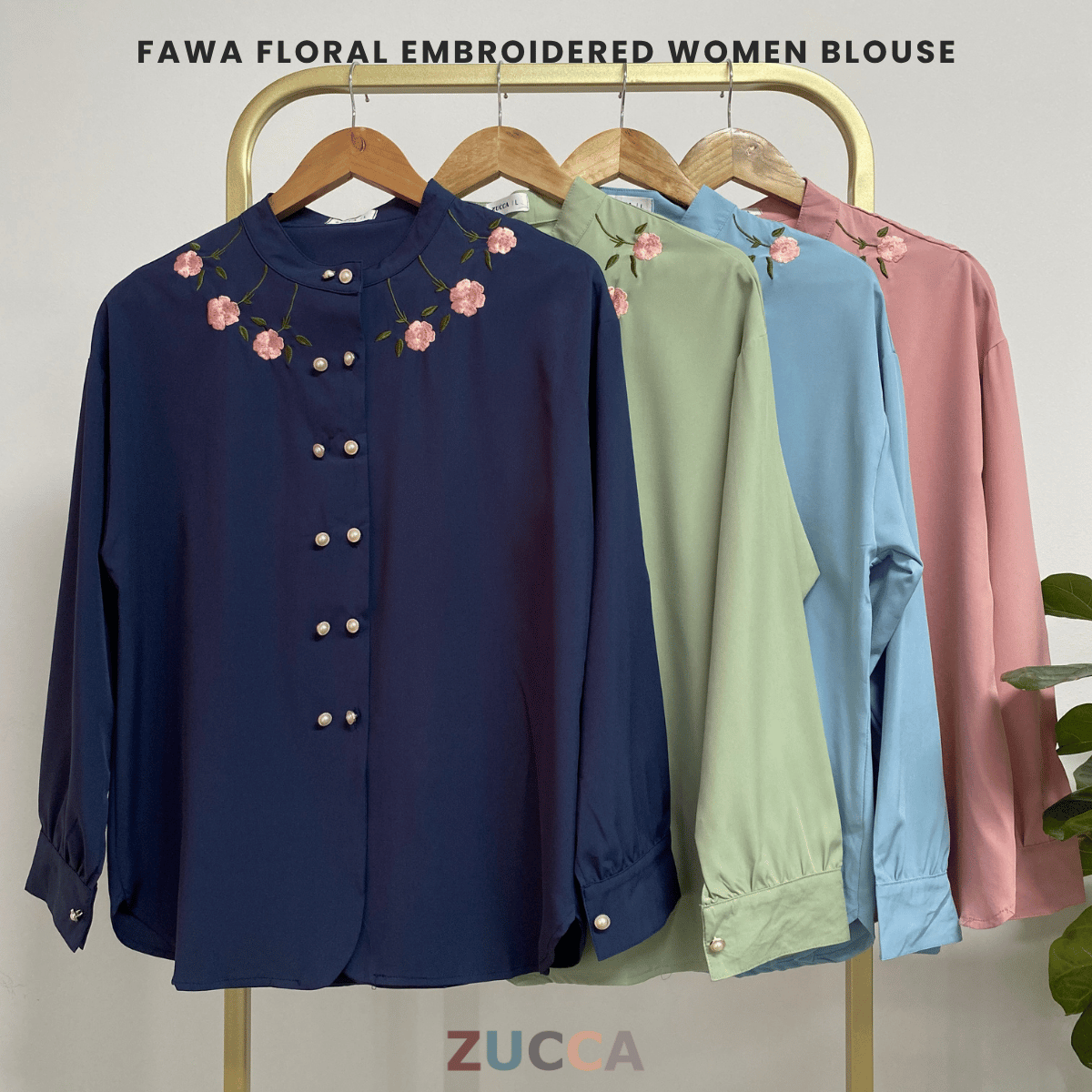 ZUCCA FAWA FLORAL EMBROIDERED WOMEN BLOUSE - DM181 NECK EMBROIDERY LEHER SULAM FLORAL