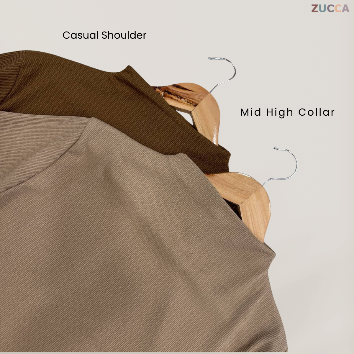 ZUCCA IVANIA COTTON RIB MID HIGH COLLAR BLOUSE- DM224