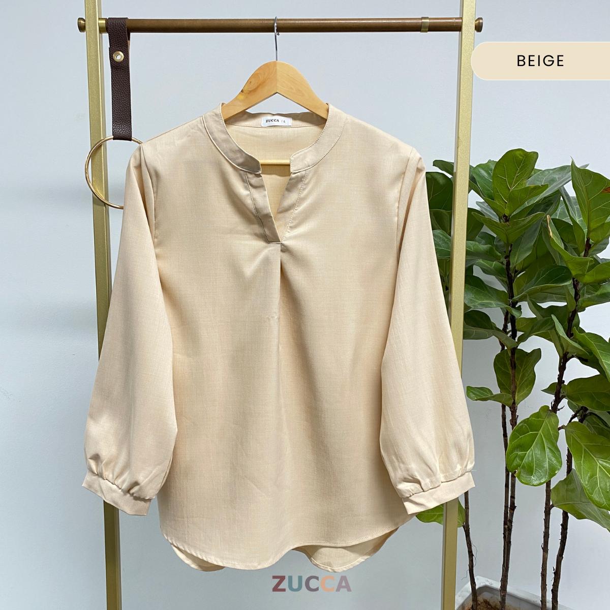 ZUCCA ANDRA KEMEJA KASUAL WANITA LEHER V TANPA CORAK - DM247