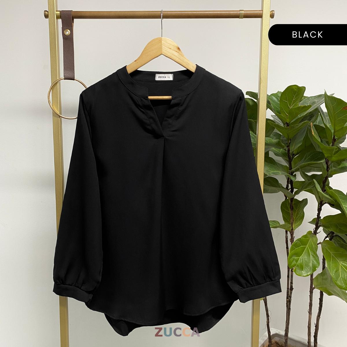 ZUCCA ANDRA KEMEJA KASUAL WANITA LEHER V TANPA CORAK - DM247