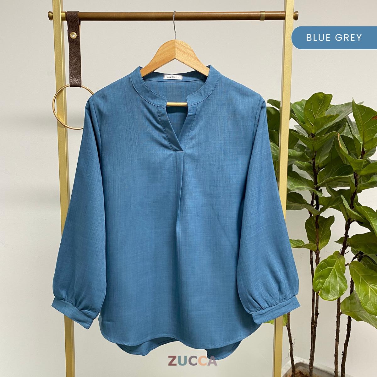 ZUCCA ANDRA KEMEJA KASUAL WANITA LEHER V TANPA CORAK - DM247