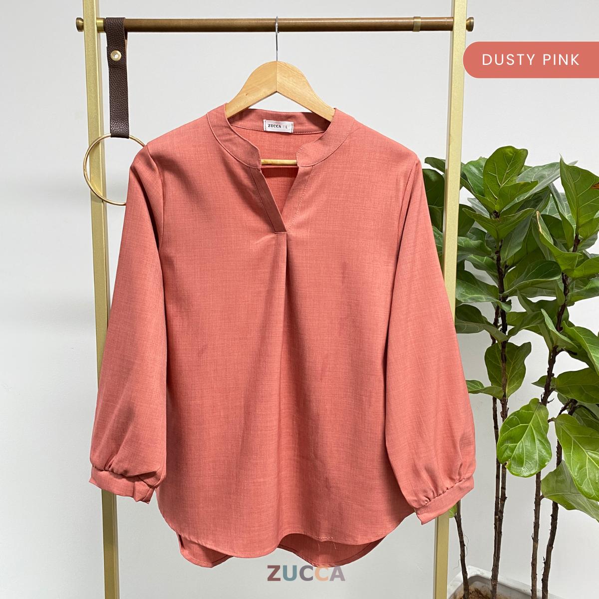 ZUCCA ANDRA KEMEJA KASUAL WANITA LEHER V TANPA CORAK - DM247