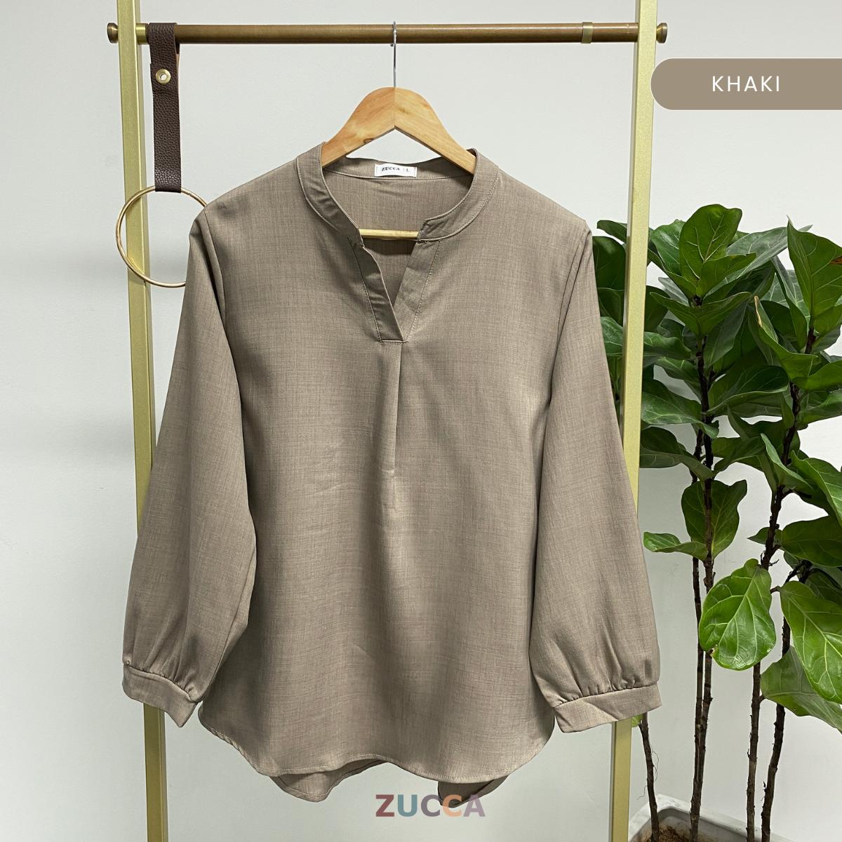 ZUCCA ANDRA KEMEJA KASUAL WANITA LEHER V TANPA CORAK - DM247