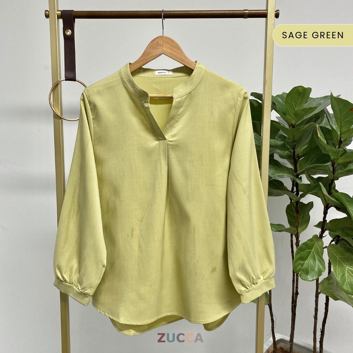 ZUCCA ANDRA KEMEJA KASUAL WANITA LEHER V TANPA CORAK - DM247