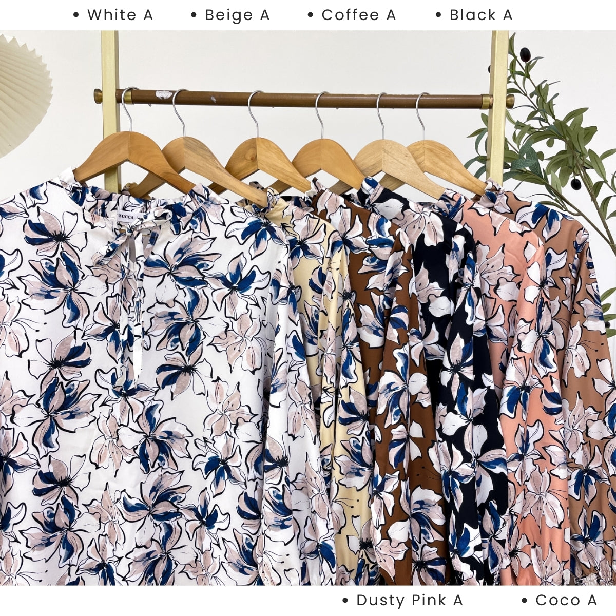 ZUCCA NIKITA BLOUSE LEHER REBEN BERCORAK FLORAL GAYA KOREA - DM248