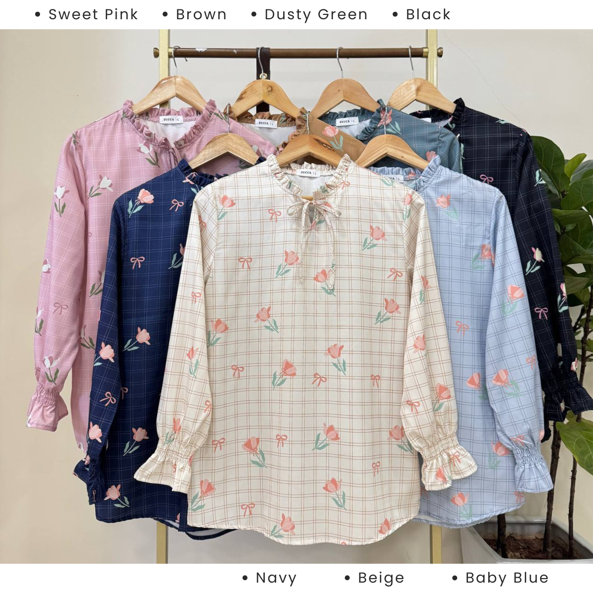 ZUCCA NIKITA BLOUSE LEHER REBEN BERCORAK FLORAL GAYA KOREA - DM248