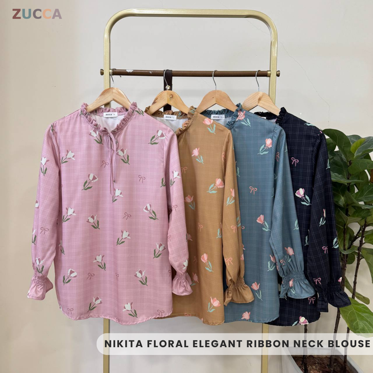 ZUCCA NIKITA BLOUSE LEHER REBEN BERCORAK FLORAL GAYA KOREA - DM248