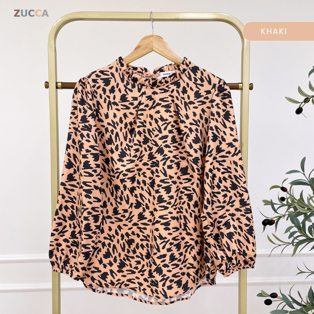 ZUCCA SHIMA RUFFLE NECK LEOPARD KASUAL WOMEN BLOUSE - DM250