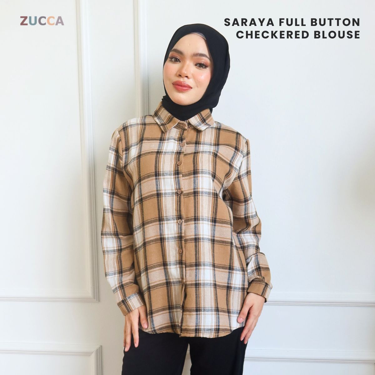 ZUCCA SARAYA FULL BUTTON CHECKERED BLOUSE - DM255