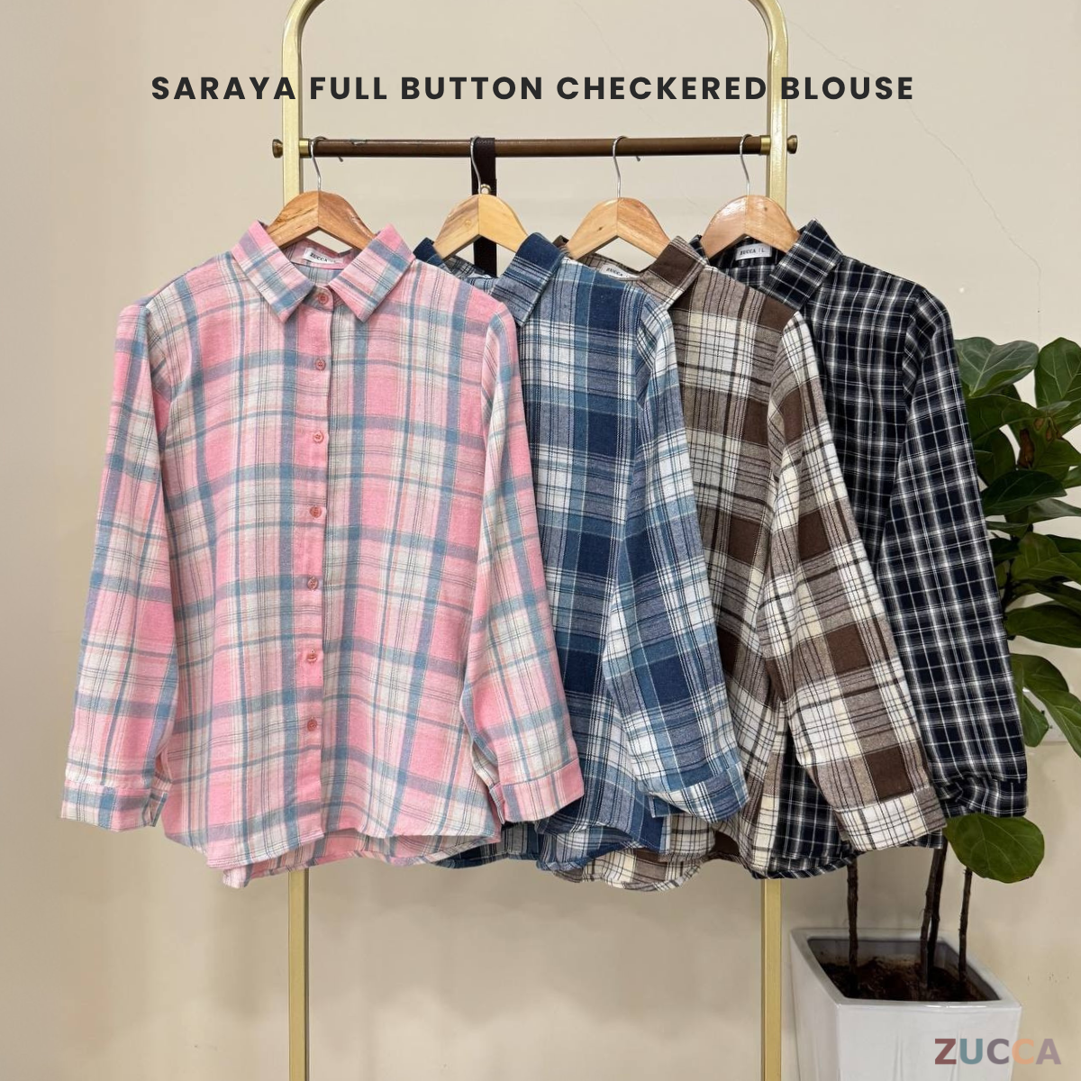 ZUCCA SARAYA FULL BUTTON CHECKERED BLOUSE - DM255