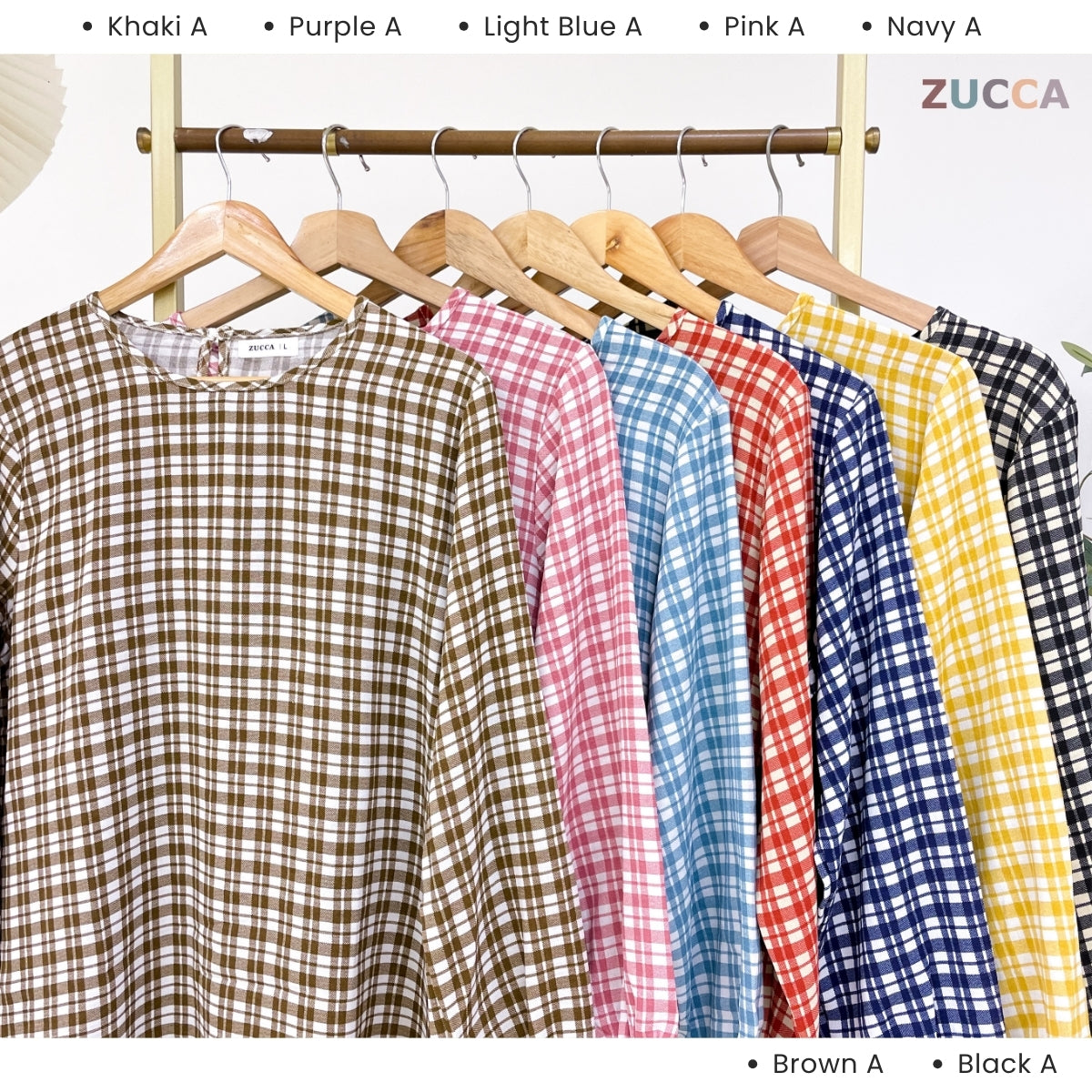 ZUCCA TISHA BLOUS WANITA BERKOTAK LENGAN PANJANG - DM267