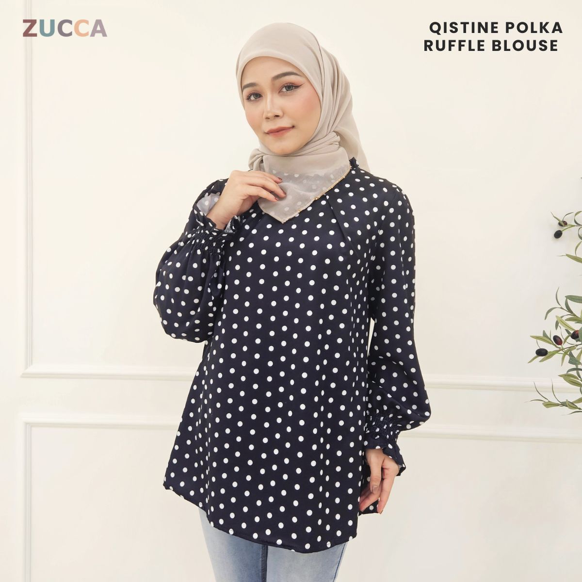 ZUCCA QISTINE POLKA RUFFLE BLOUSE– DM273 Tops  Shirts