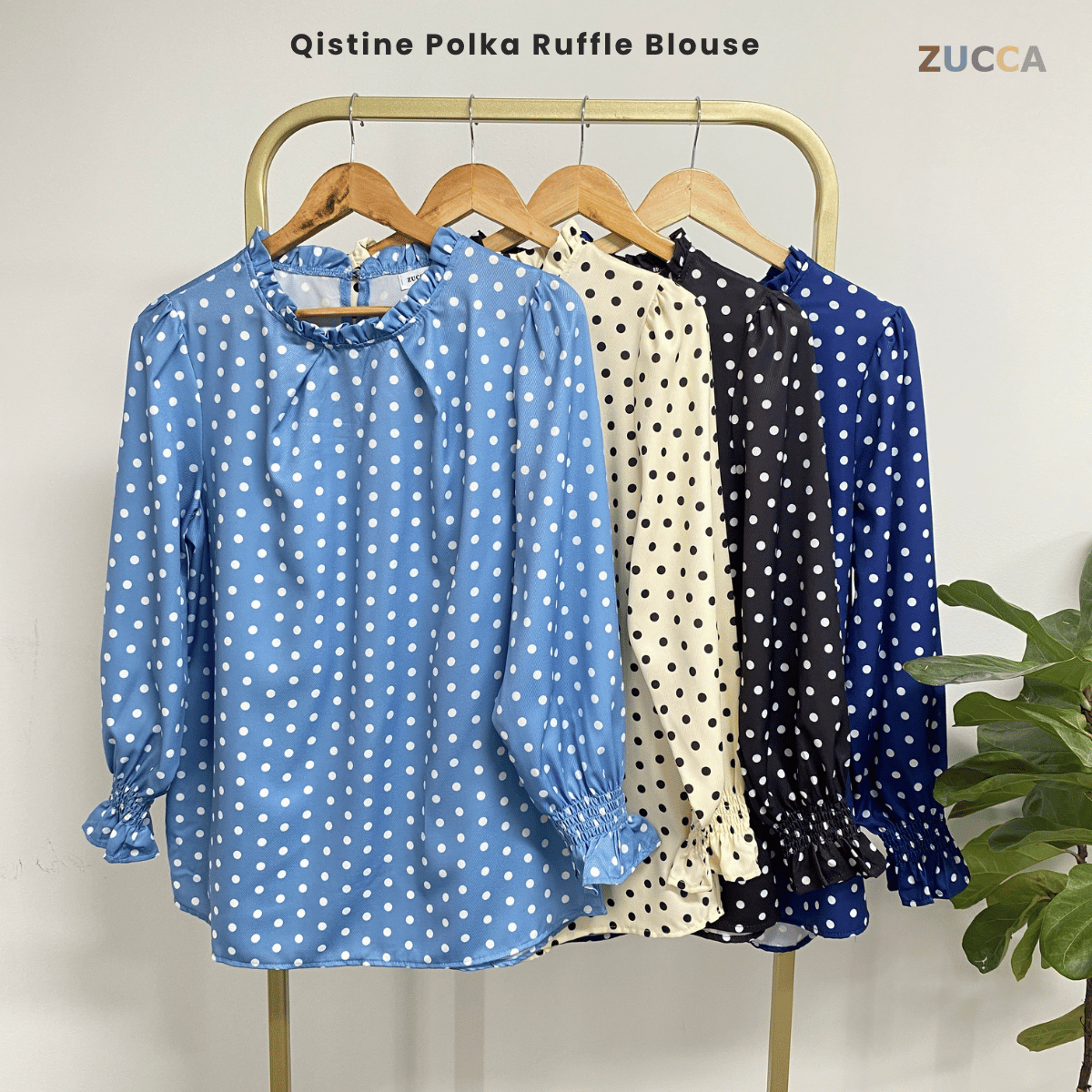 ZUCCA QISTINE POLKA RUFFLE BLOUSE– DM273 Tops  Shirts