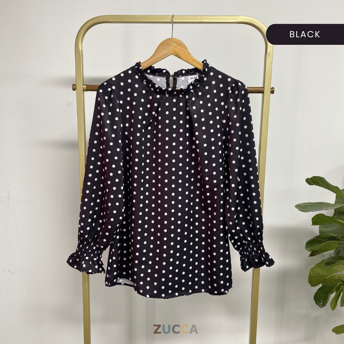 ZUCCA QISTINE POLKA RUFFLE BLOUSE– DM273 Tops  Shirts