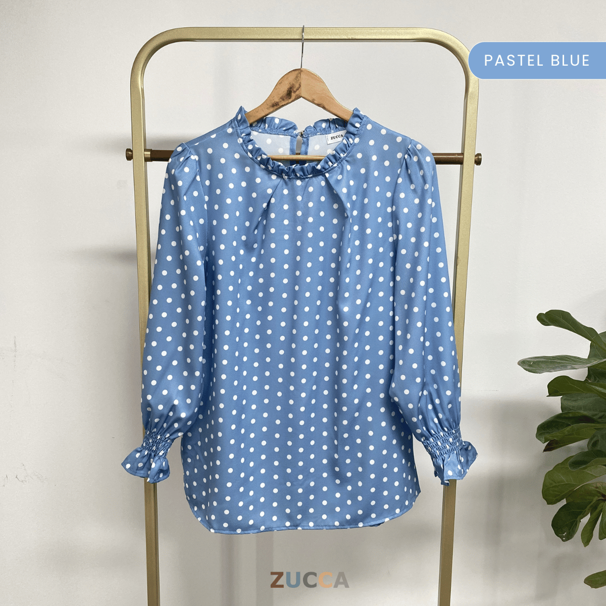 ZUCCA QISTINE POLKA RUFFLE BLOUSE– DM273 Tops  Shirts
