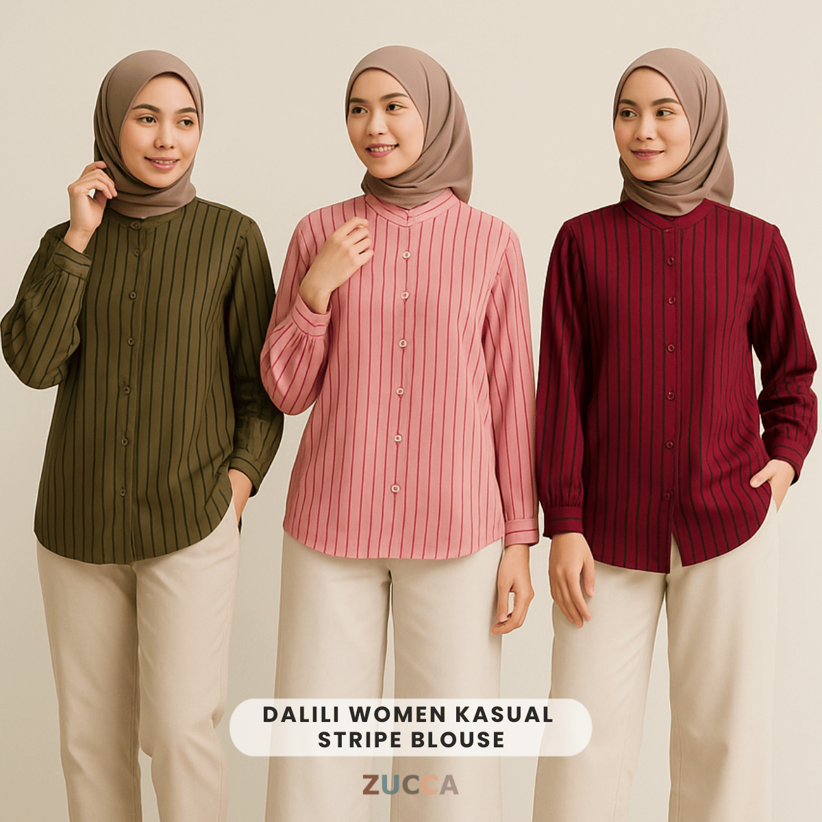 ZUCCA DALILI STRIPE FULL BUTTON BLOUSE COMFY - DM281 KOREAN STYLE Baju Cotton