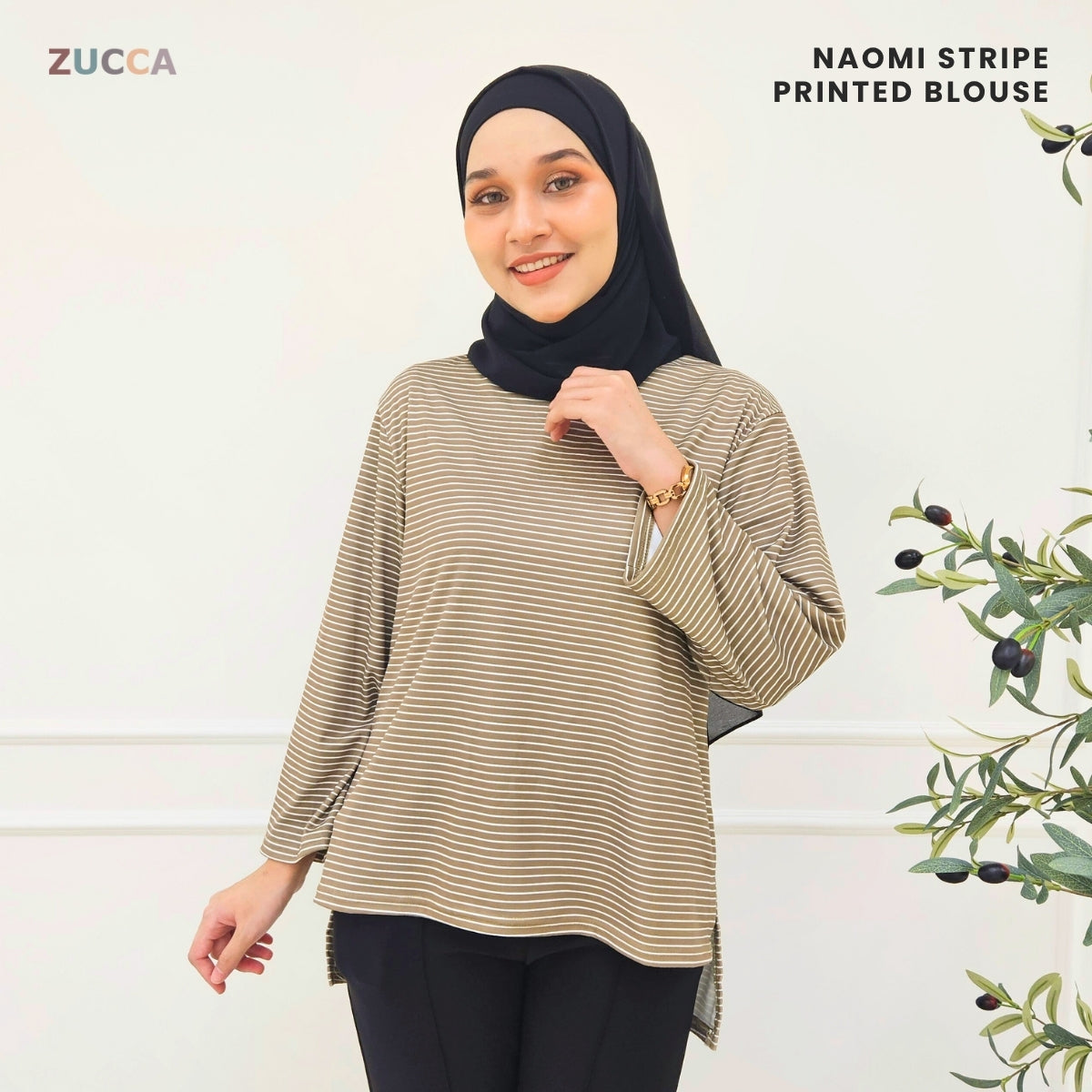 ZUCCA NAOMI PRINTED STRIPE BLOUSE - DM292 BAJU WANITA