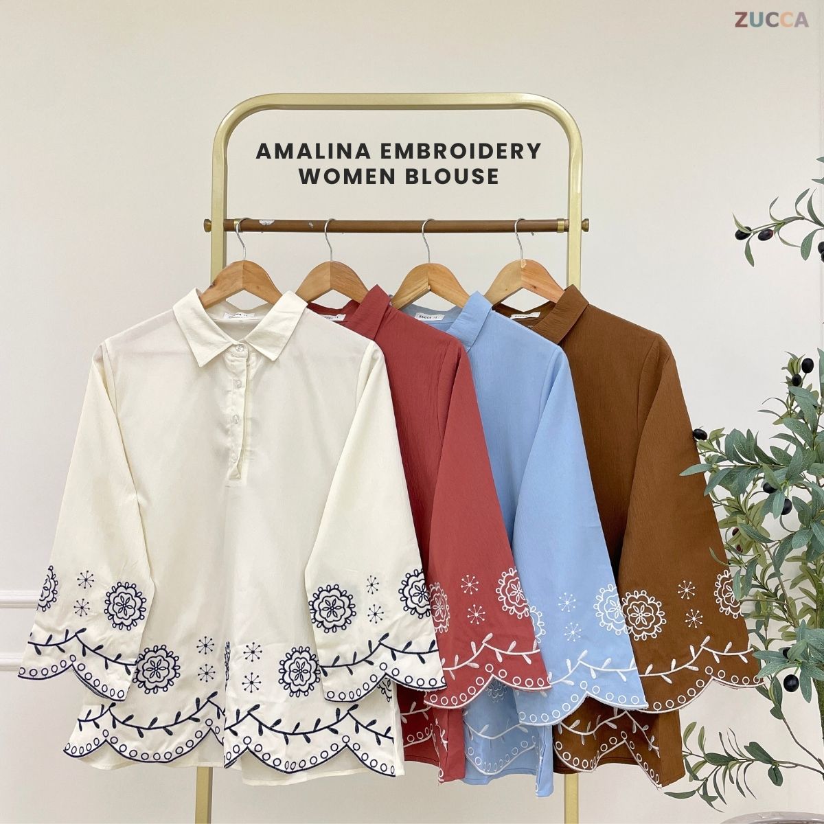 ZUCCA AMALINA MODEST EMBROIDERY BLOUSE-DM294