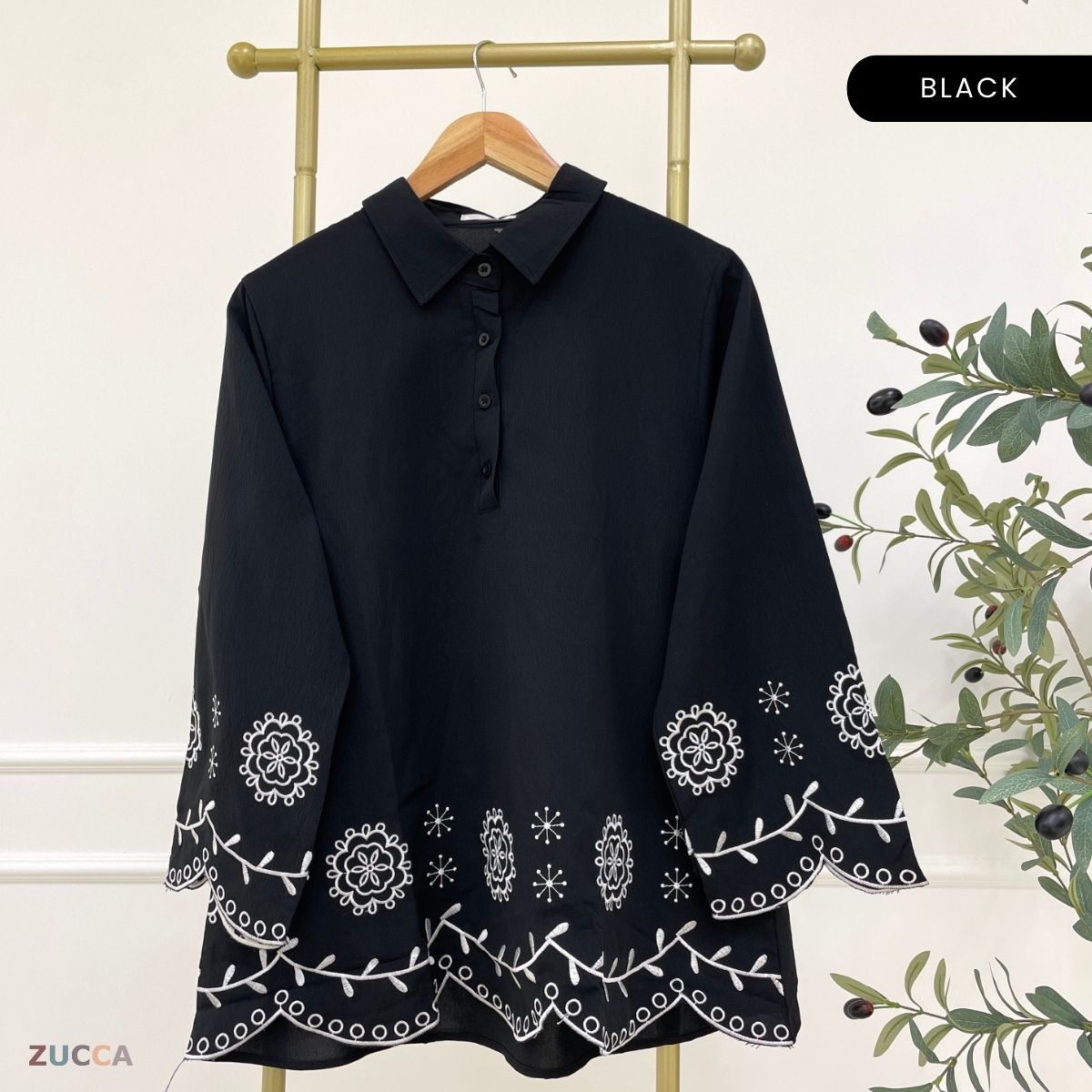 ZUCCA AMALINA MODEST EMBROIDERY BLOUSE-DM294
