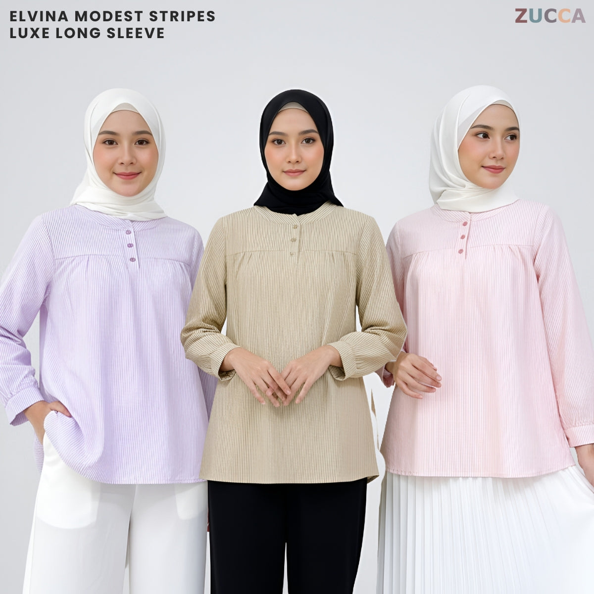 ZUCCA ELVINA MODEST STRIPES LUXE-DM299 Tops Shirts