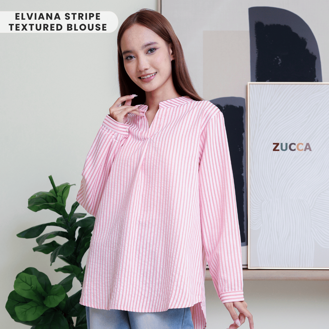ZUCCA ELVIANA STRIPE TEXTURED BLOUSE-DM300