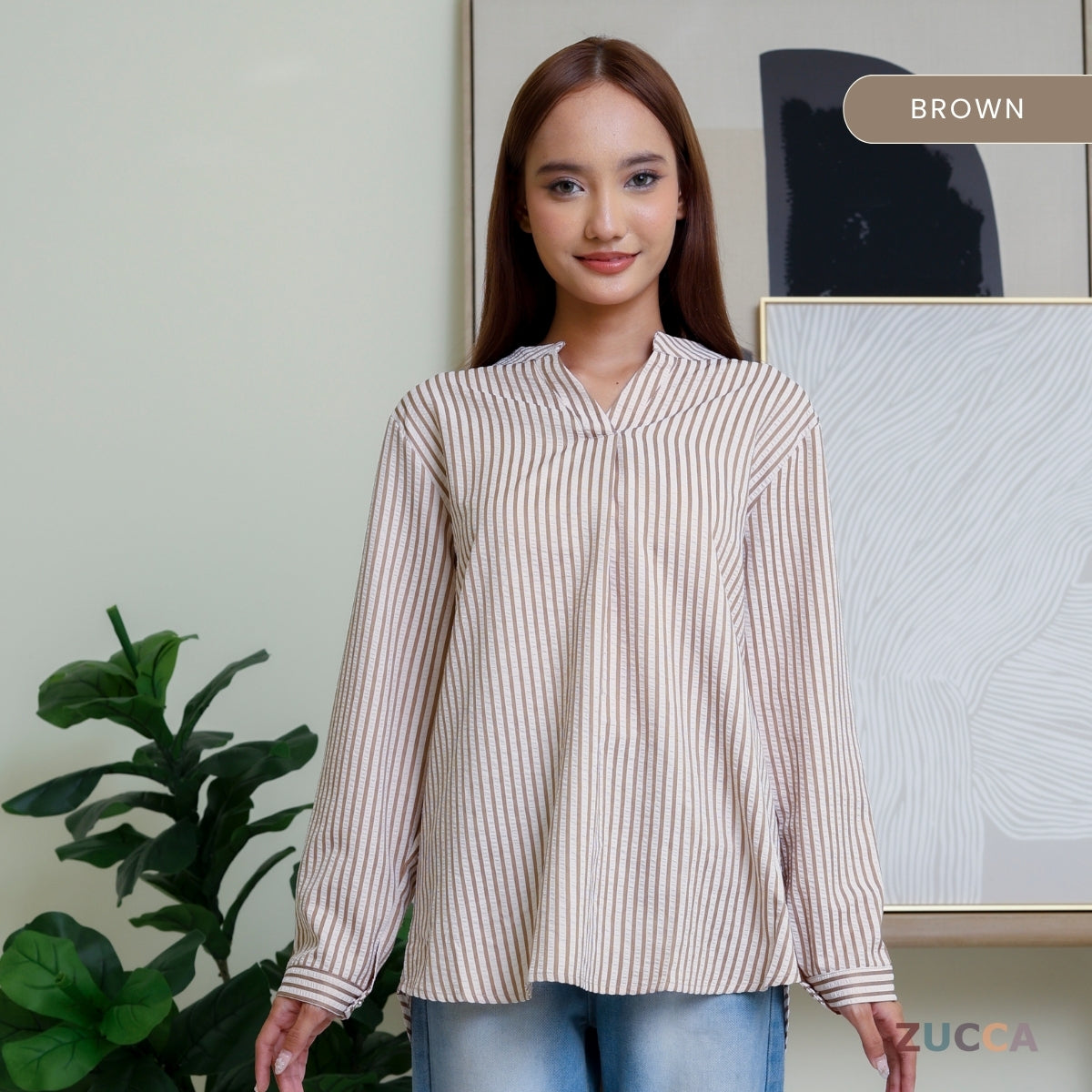 ZUCCA ELVIANA STRIPE TEXTURED BLOUSE-DM300