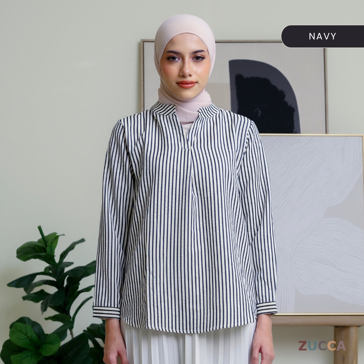 ZUCCA ELVIANA STRIPE TEXTURED BLOUSE-DM300