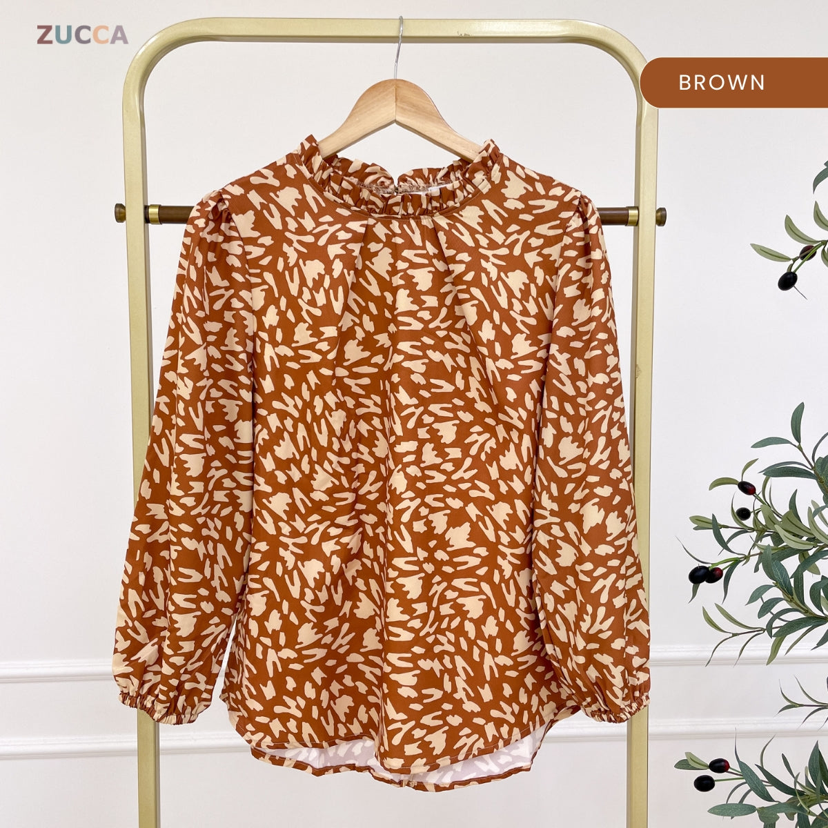 ZUCCA SHIMA RUFFLE NECK LEOPARD KASUAL WOMEN BLOUSE - DM250