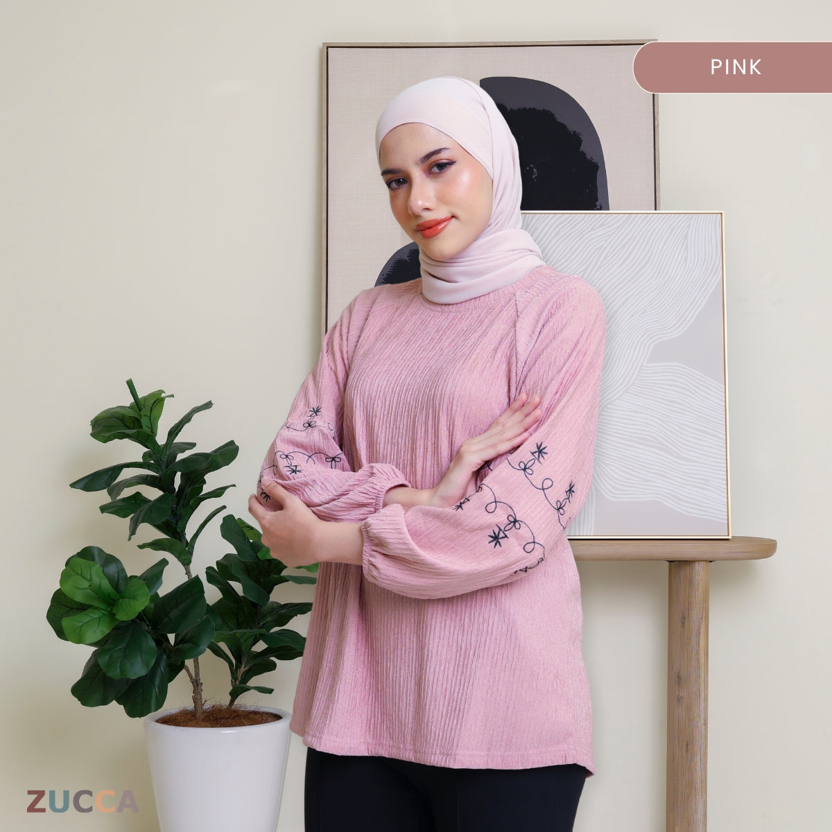 ZUCCA ARIYA KASUAL PLEATED BLOUSE LONG SLEEVE - DM319