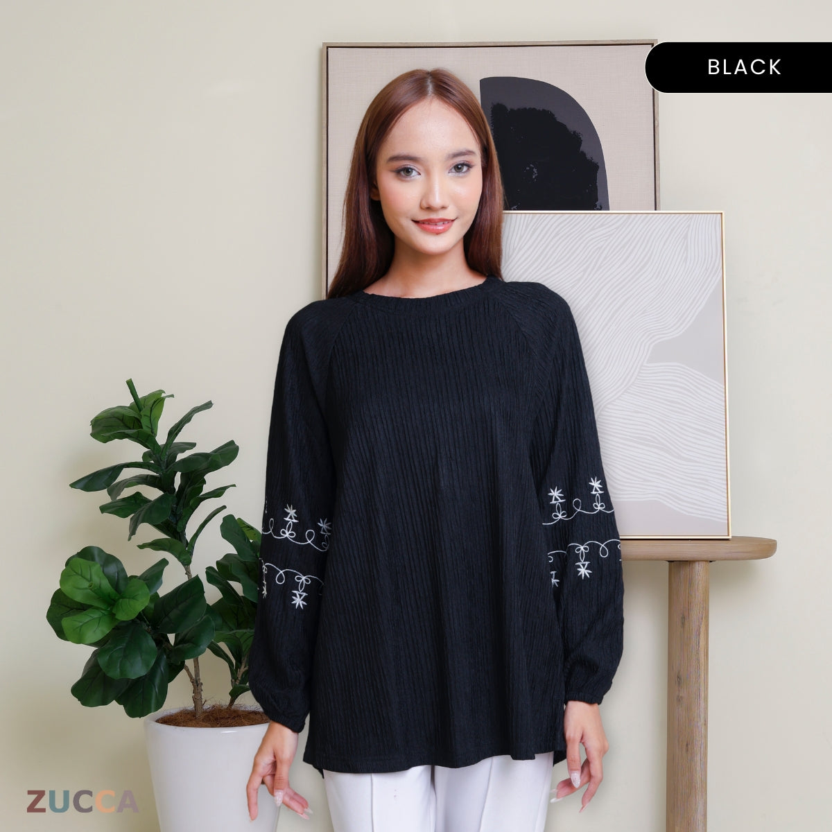 ZUCCA ARIYA KASUAL PLEATED BLOUSE LONG SLEEVE - DM319