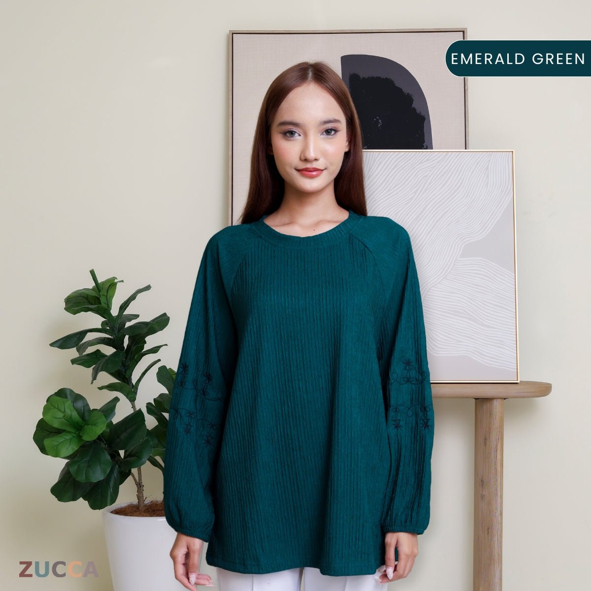 ZUCCA ARIYA KASUAL PLEATED BLOUSE LONG SLEEVE - DM319