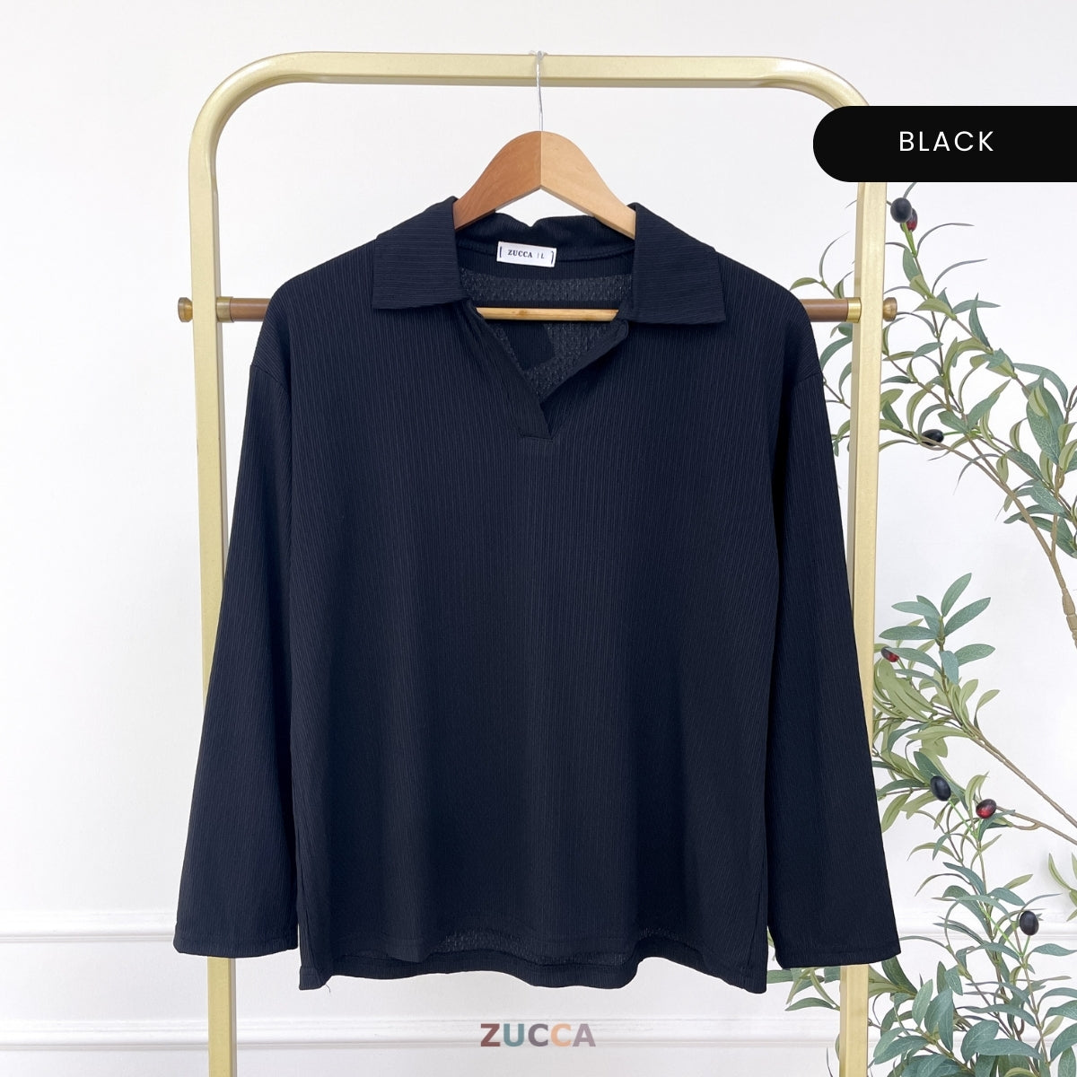 ZUCCA HAIRA WOMEN KASUAL PLAIN BLOUSE V-NECK COLLAR - DM320