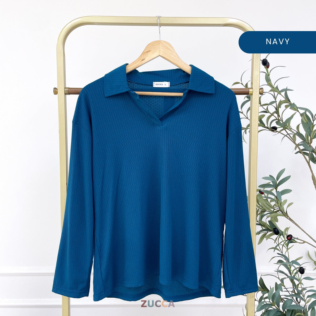 ZUCCA HAIRA WOMEN KASUAL PLAIN BLOUSE V-NECK COLLAR - DM320