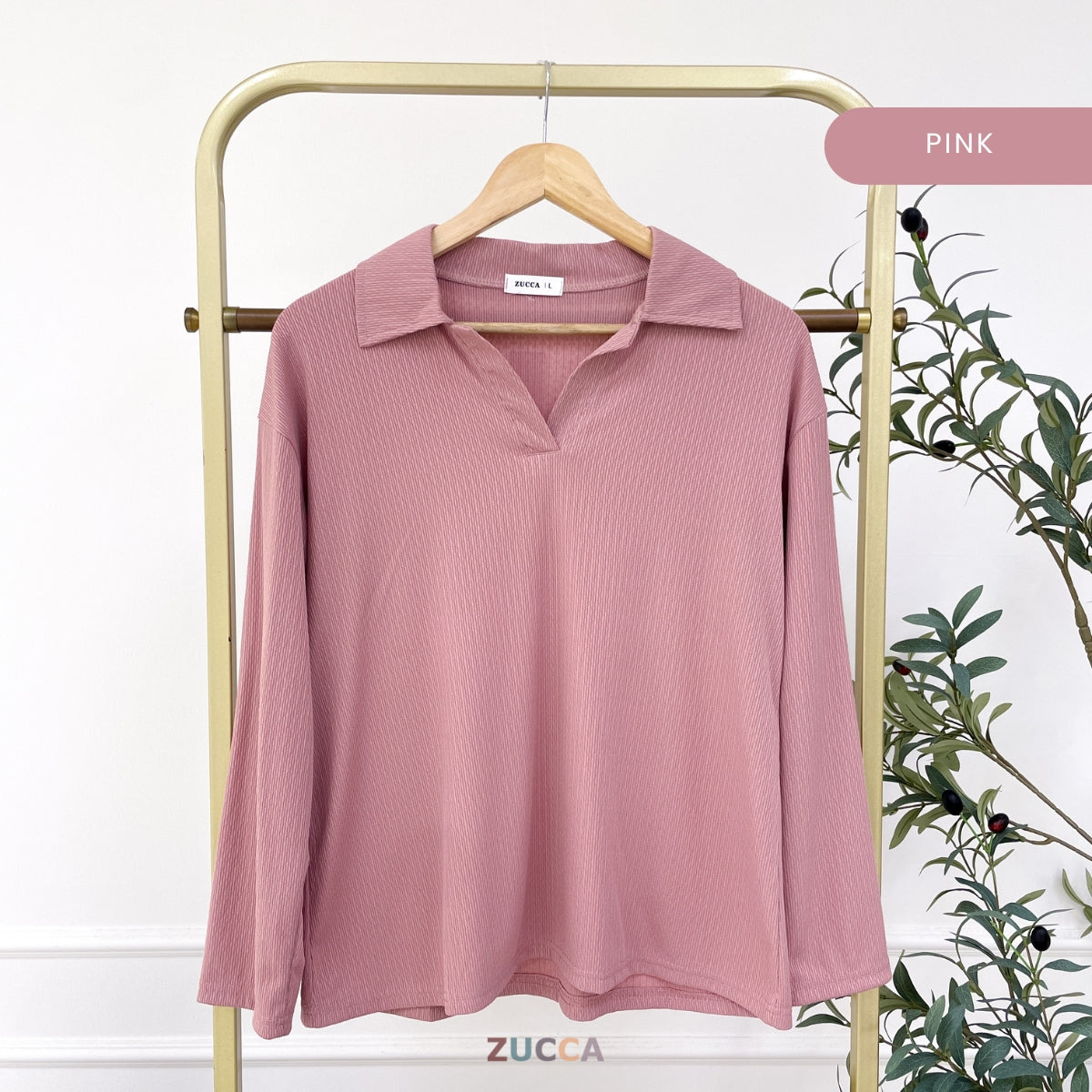 ZUCCA HAIRA WOMEN KASUAL PLAIN BLOUSE V-NECK COLLAR - DM320