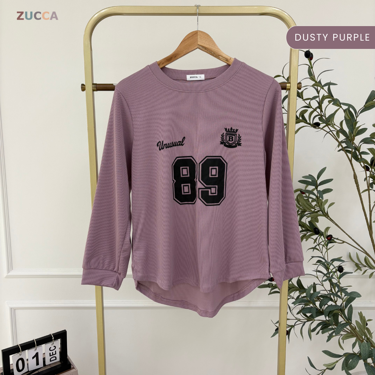 ZUCCA MELIA CASUAL RIBBED LONG SLEEVE TEE - DM321