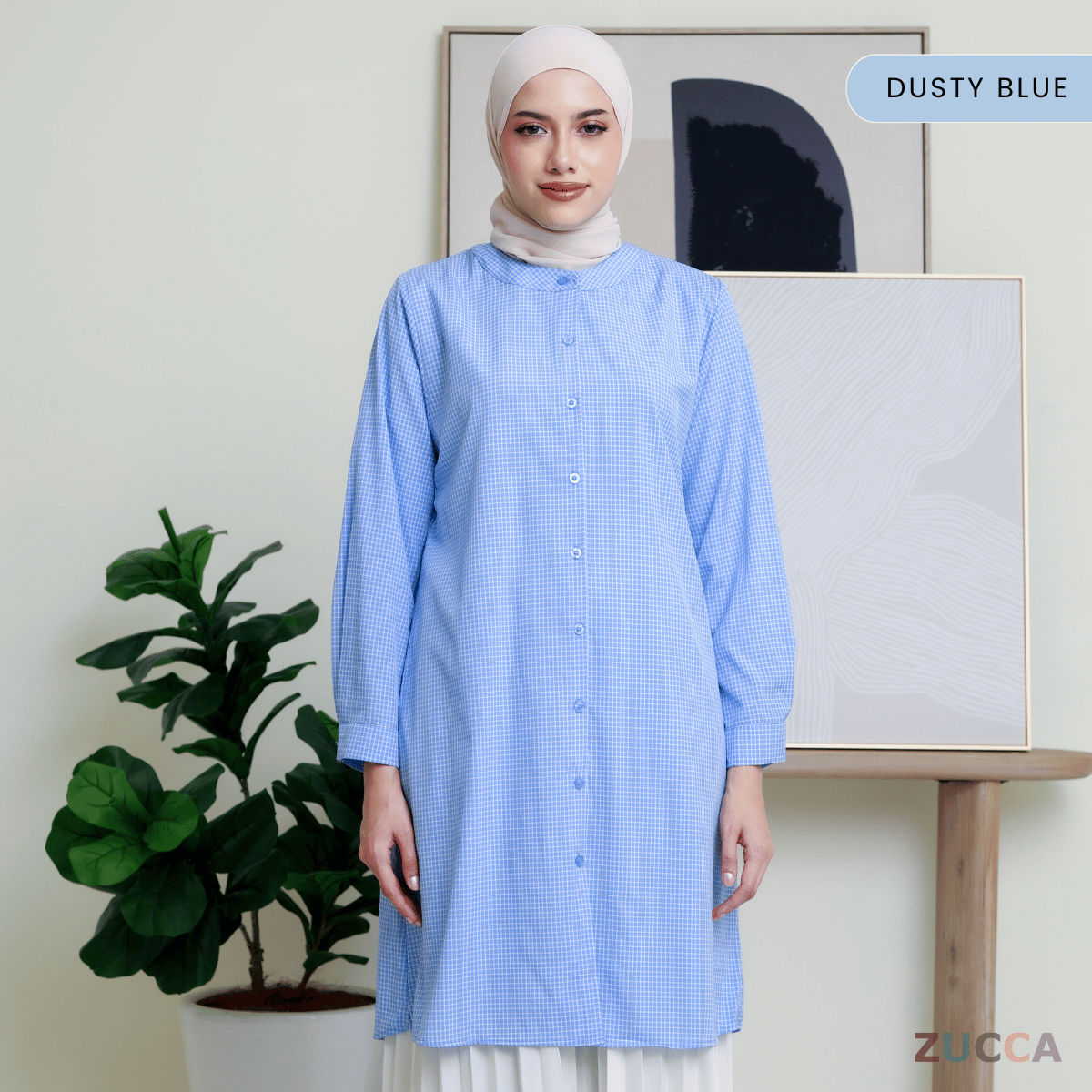 ZUCCA AVELIA GINGHAM CHECKER LONG BLOUSE - DM245 BAJU WANITA