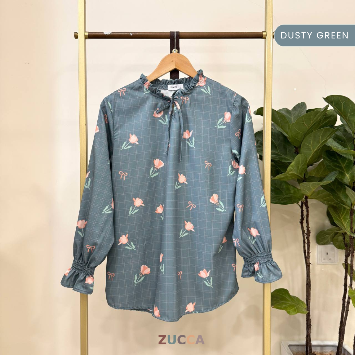ZUCCA NIKITA BLOUSE LEHER REBEN BERCORAK FLORAL GAYA KOREA - DM248