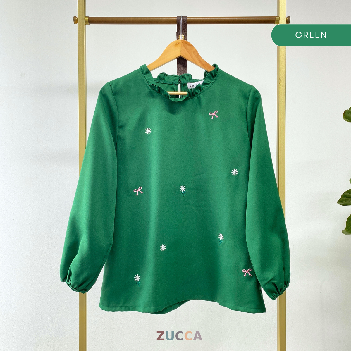 ZUCCA YUNIA SULAMAN BUNGA RUFFLED NECK BLOUSE WANITA - MA069