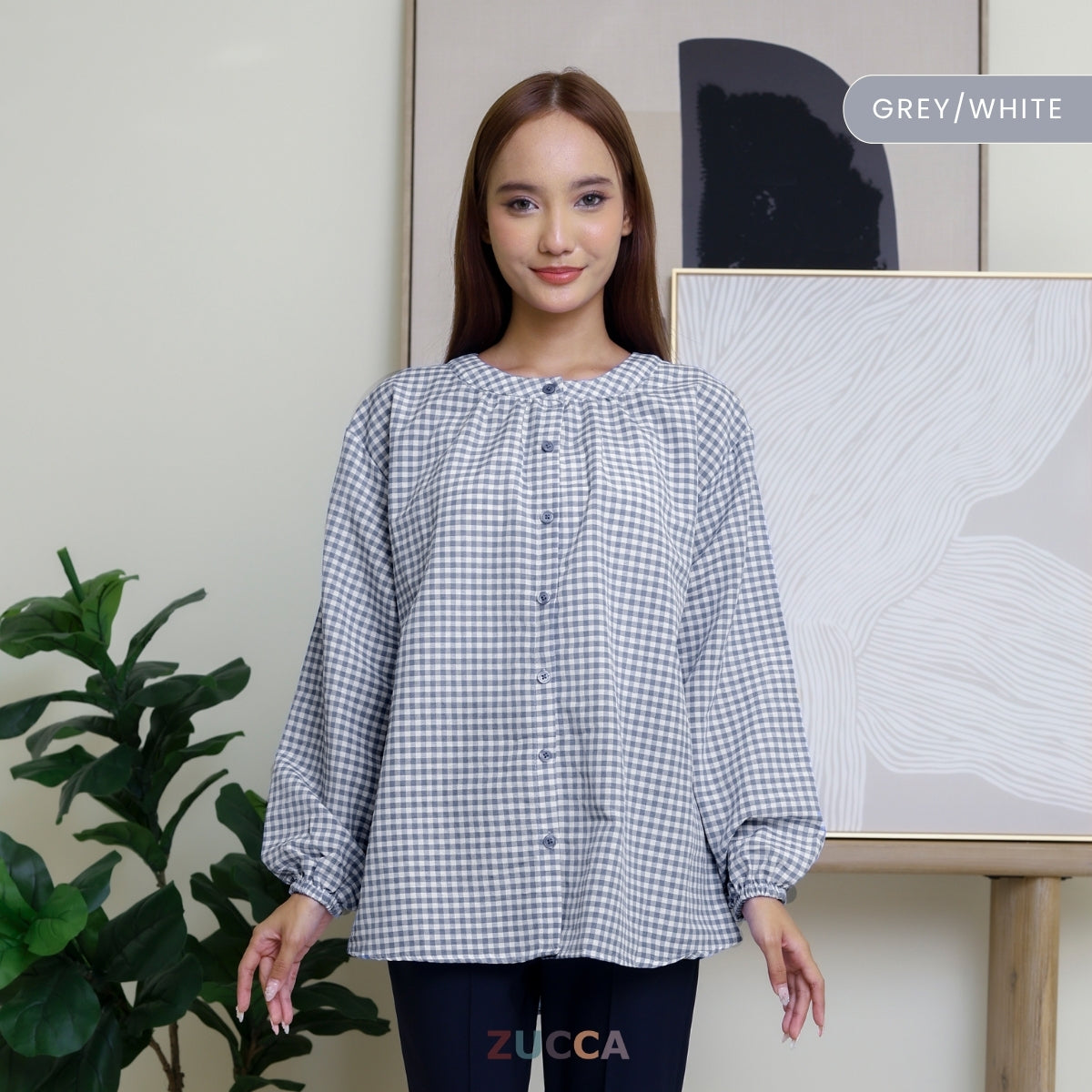 ZUCCA AMANDA BLAUS KASUAL BERPOLA GINGHAM - DM072A