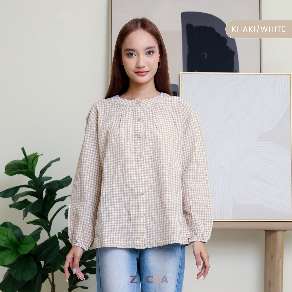 ZUCCA AMANDA BLAUS KASUAL BERPOLA GINGHAM - DM072A