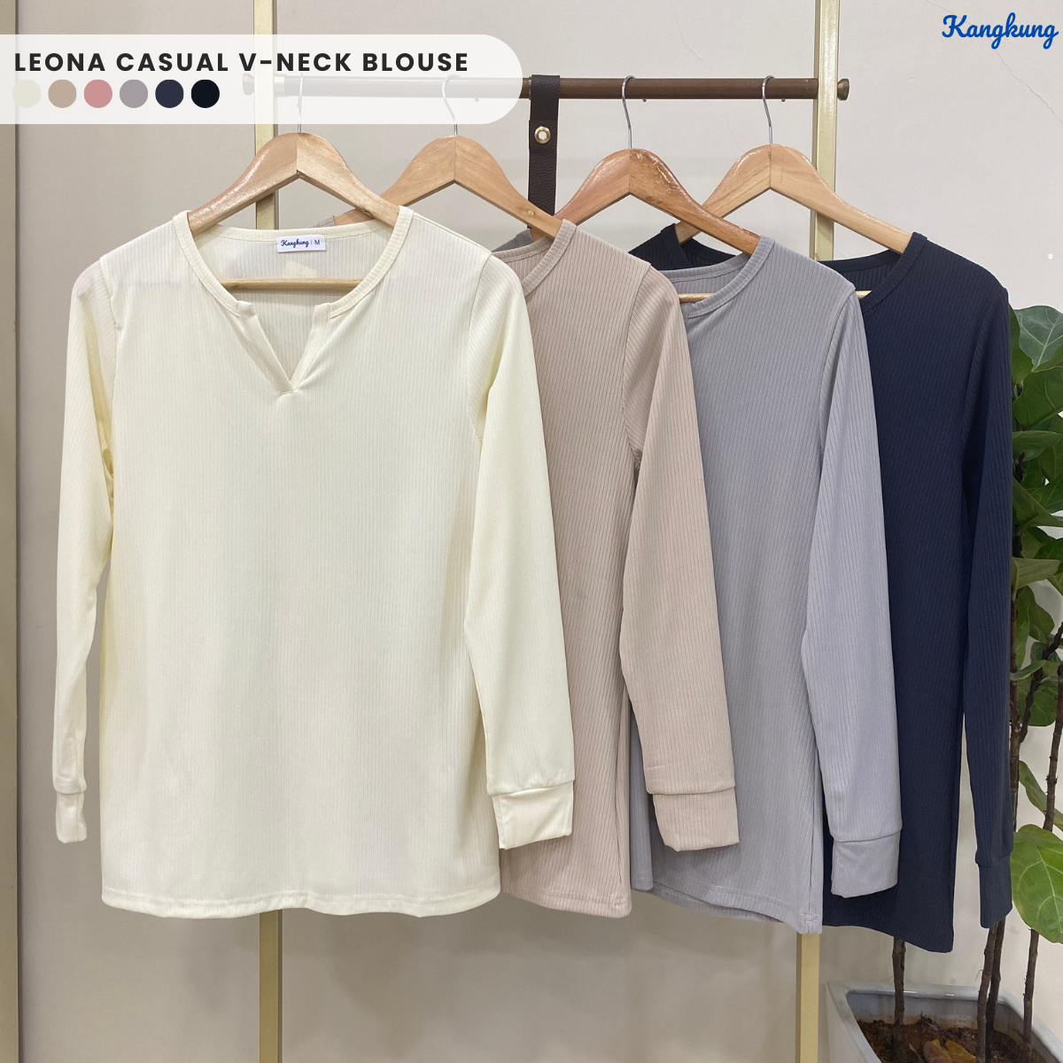 KANGKUNG LEONA BLOUS V-LEHER KASUAL - KK112