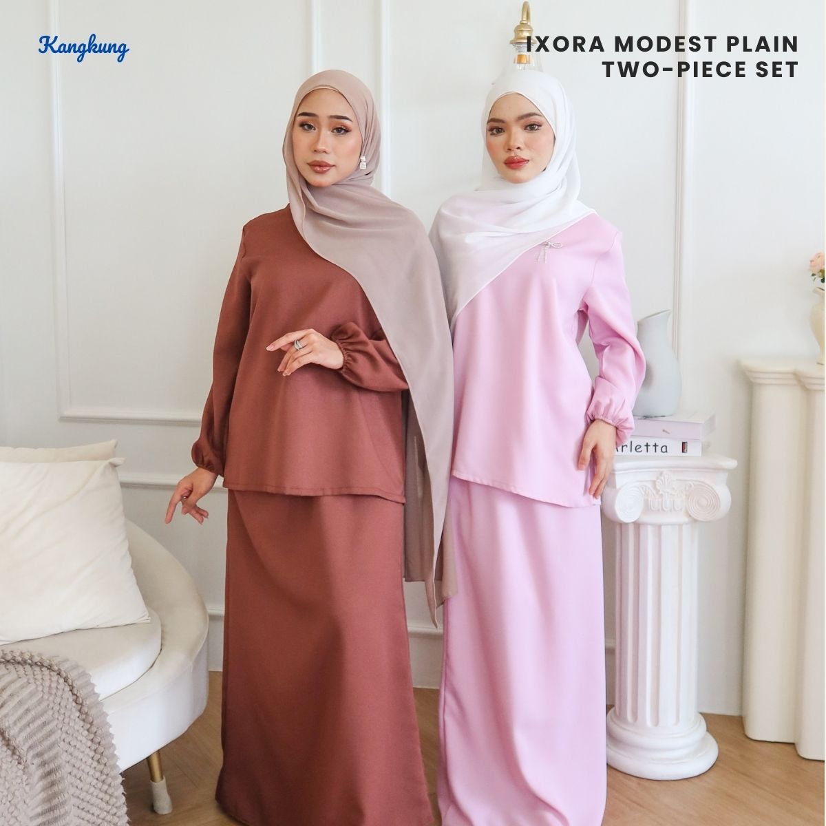 KANGKUNG IXORA SET MODEST DUA HELAI PLAIN – KK115