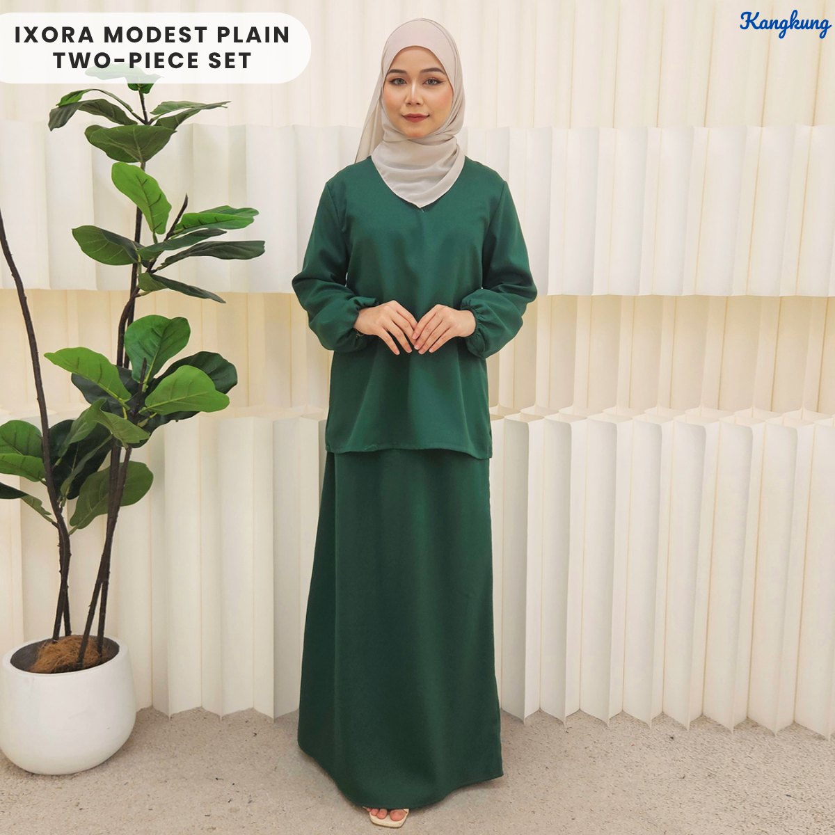 KANGKUNG IXORA SET MODEST DUA HELAI PLAIN – KK115