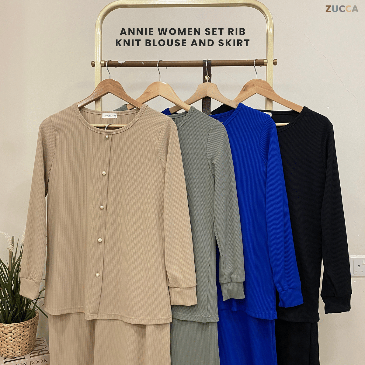 ZUCCA ANNIE WOMEN SET RIB KNIT BLOUSE AND SKIRT  - MA004