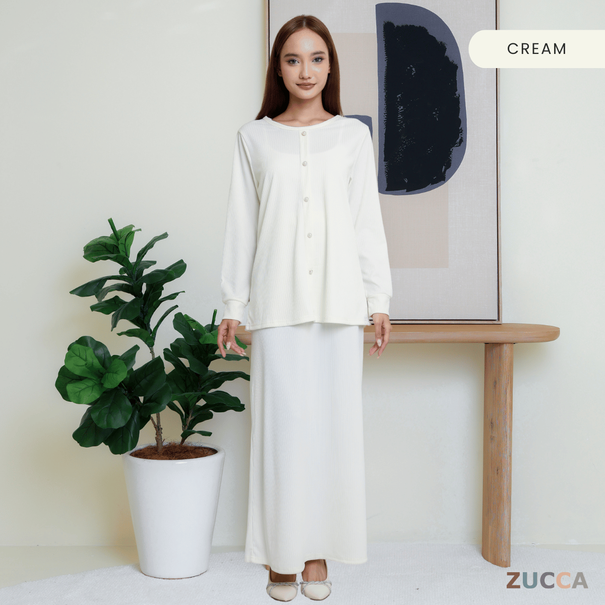 ZUCCA ANNIE WOMEN SET RIB KNIT BLOUSE AND SKIRT  - MA004