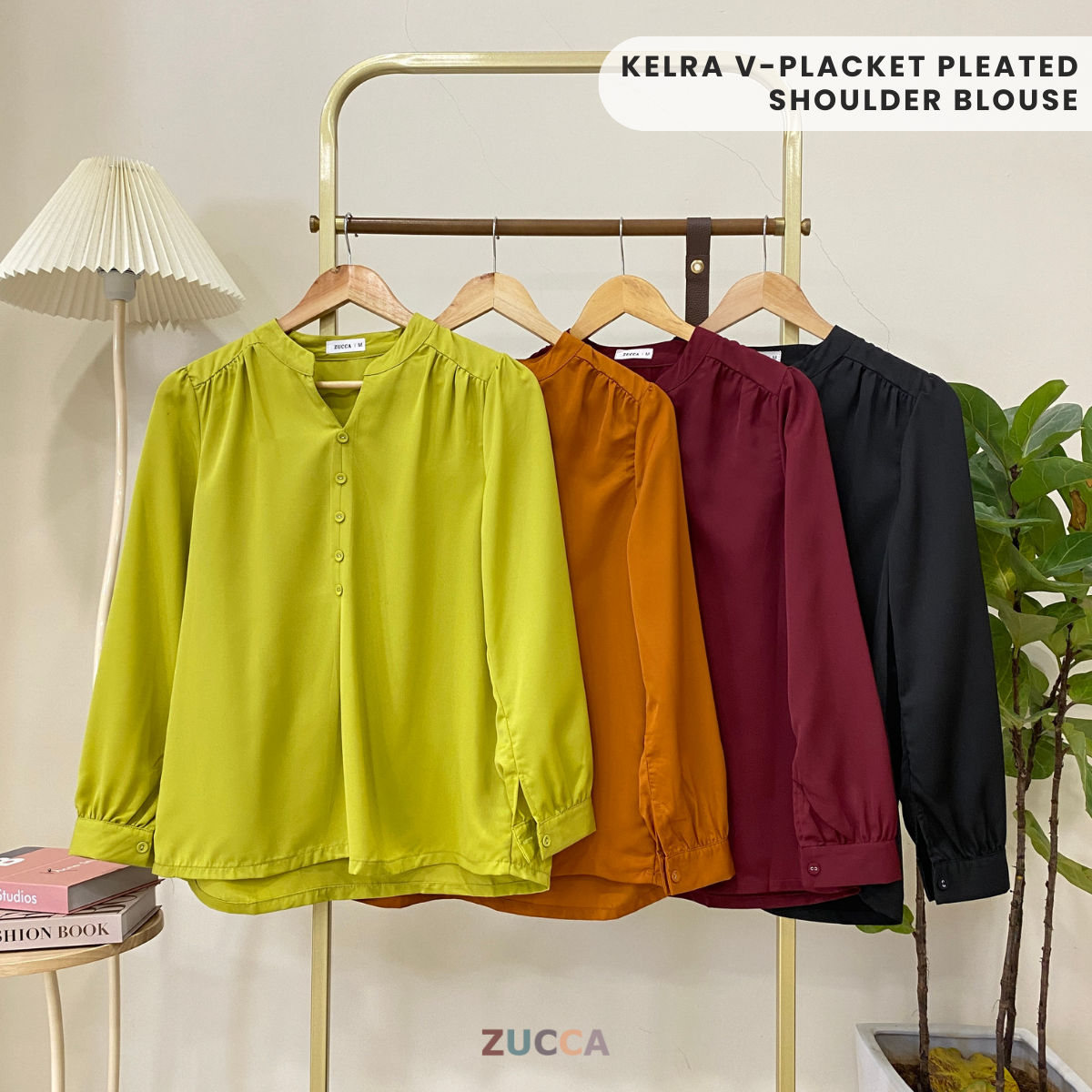 ZUCCA KELRA BLOUSE BAHU BERLIPAT DENGAN LEHER V-PLAKET - MA015