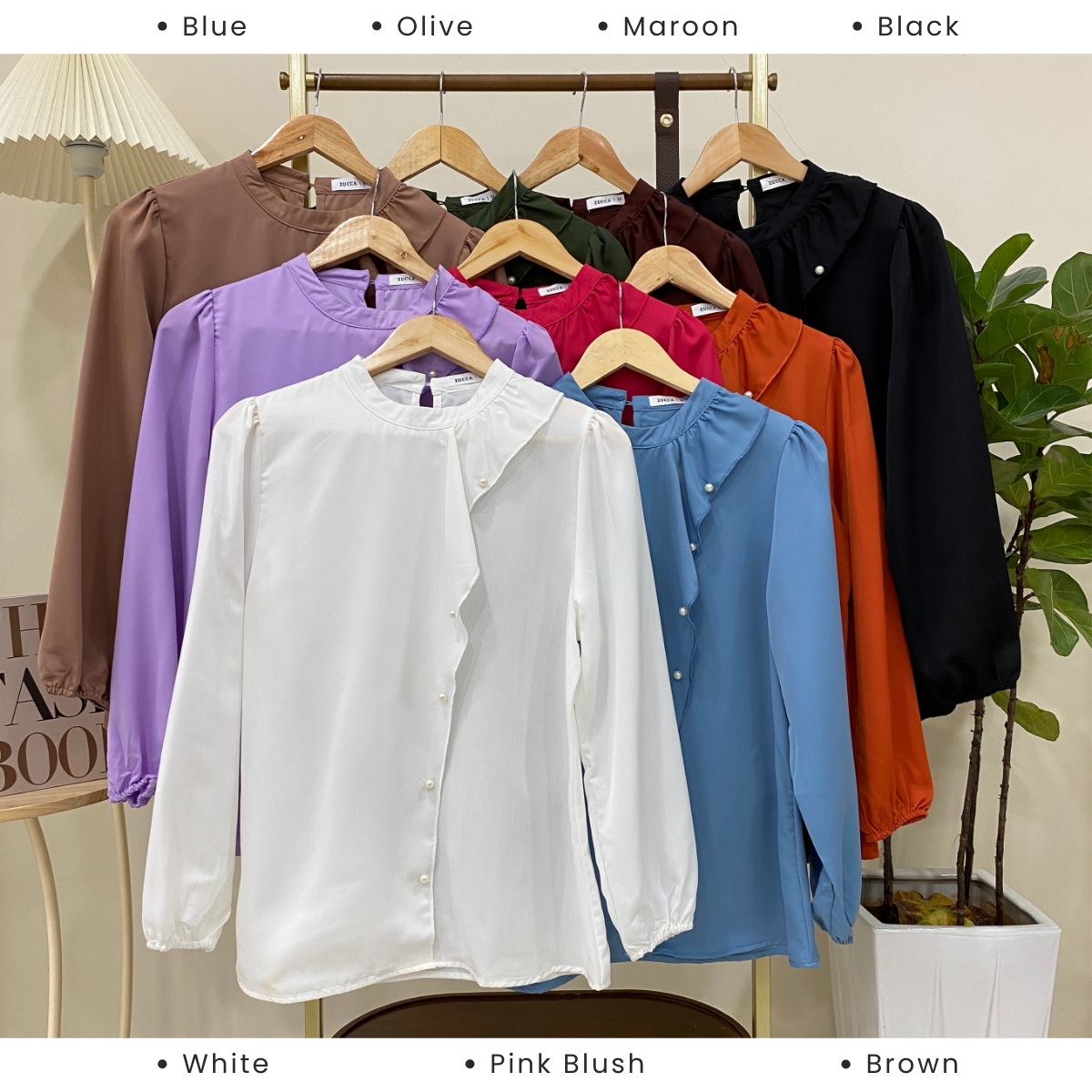 ZUCCA VANIA RUFFLED PEARL DETAIL WOMEN BLOUSE - MA014